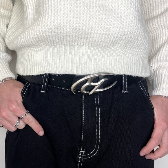 y2k 2000s chrome star futuristic cross emblem black grunge silver emo belt - Picture 5 of 6